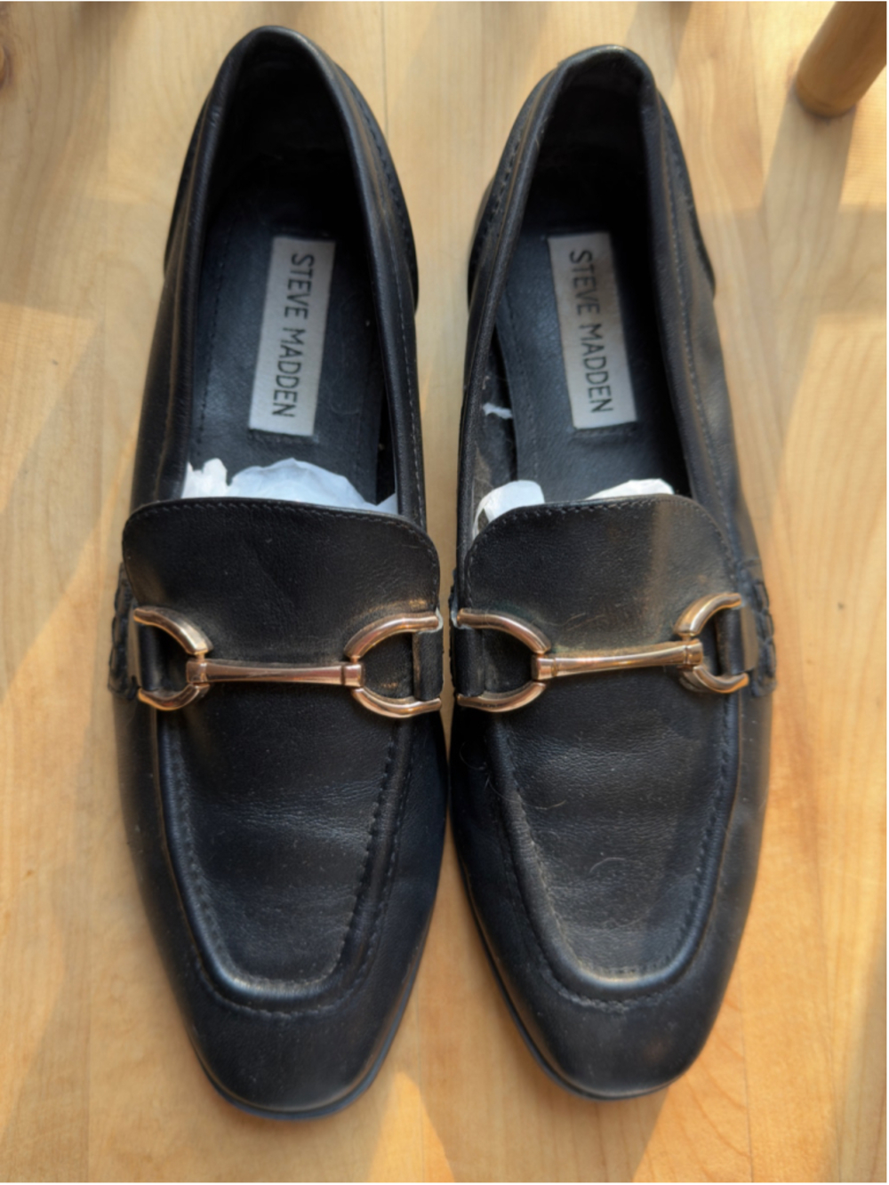 Steve Madden Black Loafers Gold Horsebit Accent Women’s Slip-On Flats